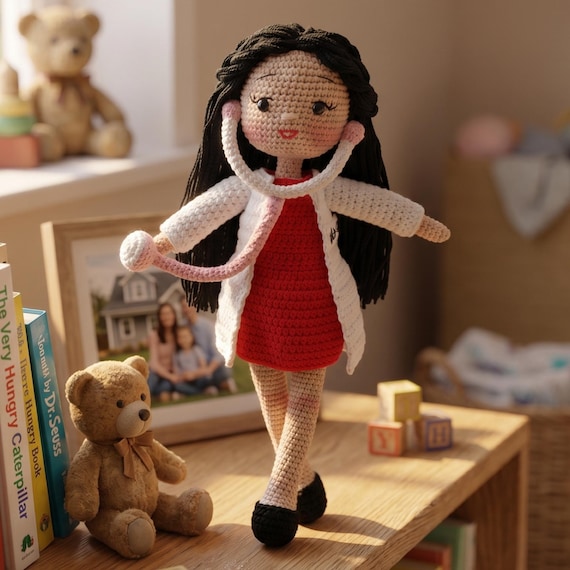 Crochet Doctor Doll,Handmade Amigurumi Physician Plush,Cotton Yarn Nurse Gift Decor