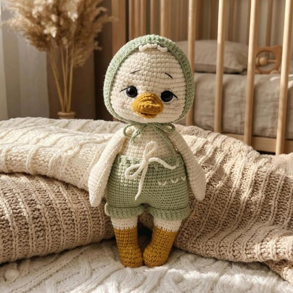Crochet Duck Plush Doll, Handmade Duck Toy - Baby Shower Gift