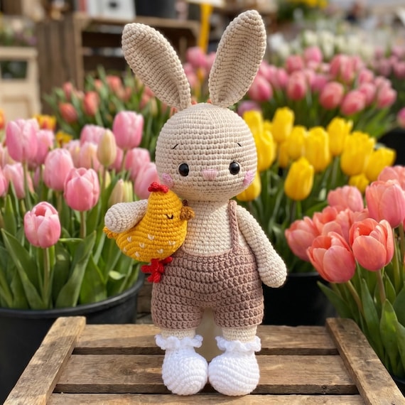 Crochet Bunny Plush, Amigurumi Rabbit With Chick, Personalized Baby Gift
