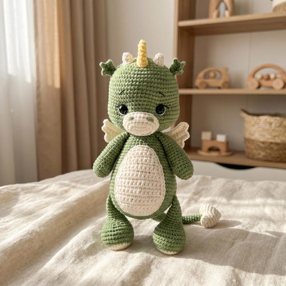 Crochet Dragon Plush, Handmade Amigurumi Toy, Baby Gift, Nursery Decor