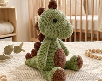Personalized Crochet Dinosaur Plush, Handmade Amigurumi Toy, Custom Baby Shower Gift - Dinosaur Nursery Decor