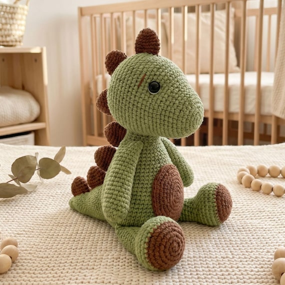 Personalized Crochet Dinosaur Plush, Handmade Amigurumi Toy, Custom Baby Shower Gift - Dinosaur Nursery Decor