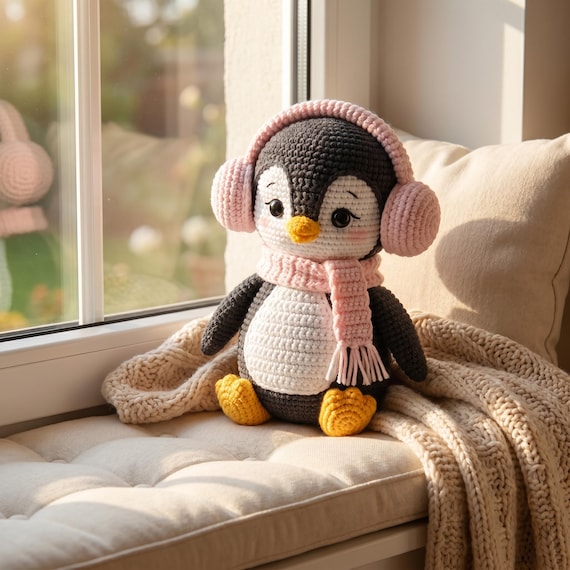 Crochet Penguin Plush, Handmade Stuffed Animal Toy - Personalized Baby Gift