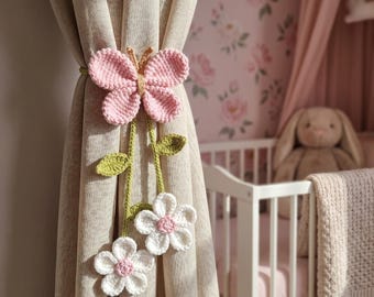 Crochet Flower Curtain Tieback, Handmade Curtain Holder, Nursery Decor
