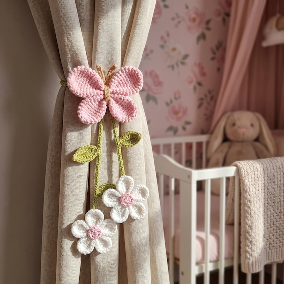 Crochet Flower Curtain Tieback, Handmade Curtain Holder, Nursery Decor