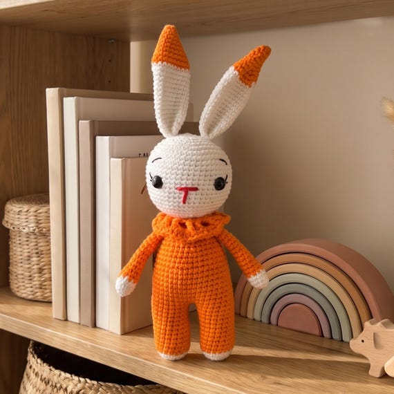 Personalized Crochet Bunny Doll with Name,  Rabbit Amigurumi Plush Toy - Handmade Baby Nursery Decor