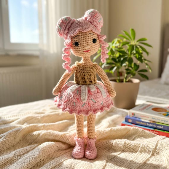 Crochet Cupcake Doll for Baby Girls, Handmade Amigurumi Plush Toy