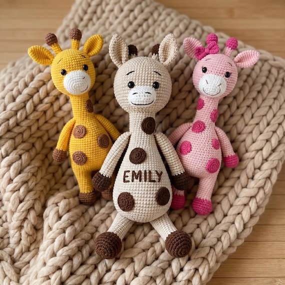 Personalized Crochet Giraffe Toy,Handmade Amigurumi Stuffed Animal- Custom Baby Shower Gift
