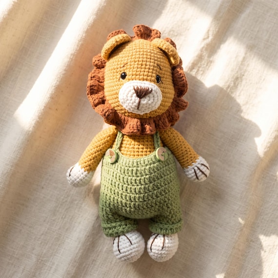 Kişiye Özel Tığ İşi Aslan Peluş Oyuncak, İsimli Amigurumi Hayvan, Safari Temalı Bebek Odası Dekorasyonu