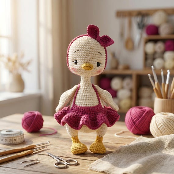 Personalized Crochet Duck Toy, Handmade Amigurumi Doll, Baby, Nursery Decor