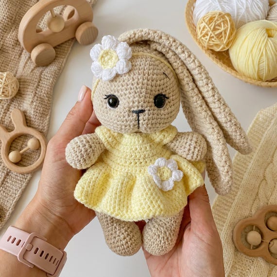 Crochet Bunny Doll, Handmade Amigurumi Plush, Soft Baby Toy, Nursery Decor