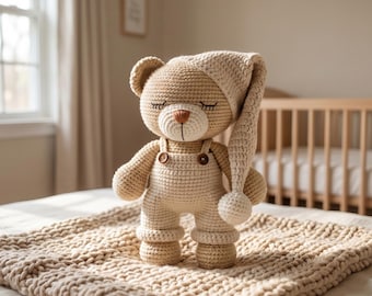 Crochet Teddy Bear, Handmade Amigurumi Toy, Nursery Decor, Personalized Baby Gift