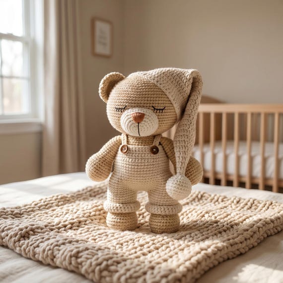 Crochet Teddy Bear, Handmade Amigurumi Toy, Nursery Decor, Personalized Baby Gift