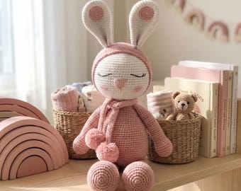 Gehäkelter schläfriger Häschen-Plüsch, handgemachtes Amigurumi-Kaninchen, Baby-Kinderzimmer-Andenken
