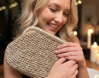 Handmade Crochet Clutch Purse for Summer Evenings, Woven Straw Style Handbag
