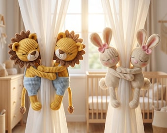 Crochet Animal Curtain Tiebacks, Amigurumi Nursery Decor, Handmade Curtain Holdbacks, Baby Shower Gift