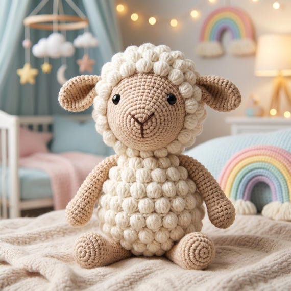 Crochet Sheep Stuffed Animal, Handmade Amigurumi Lamb Toy, Baby Shower Gift, Newborn Nursery Decor