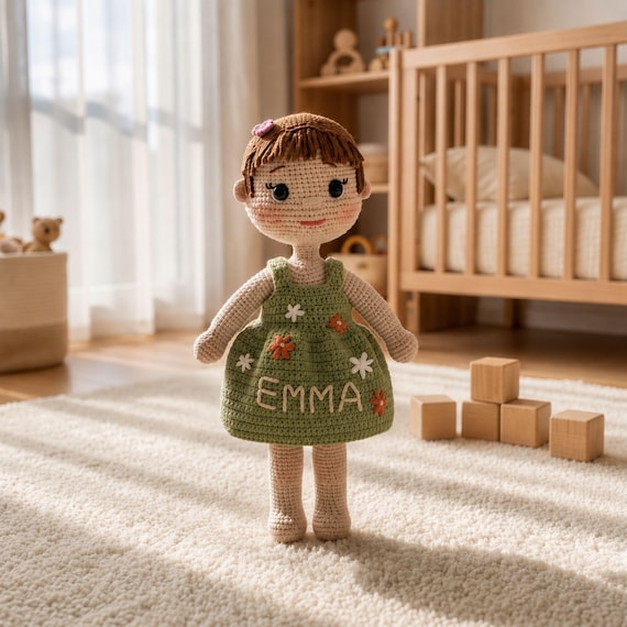 Personalized Crochet Doll with Name Embroidery, Custom Amigurumi Keepsake, Birthday Gift for Girls