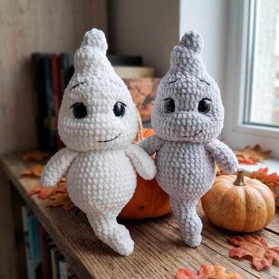 Crochet Ghost Couple, Custom Color Halloween Plush, Personalized Glitter Eyes, Boo Basket Gift