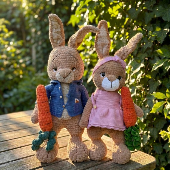 Crochet Bunny Plush Set, Rabbit Nursery Decor - Baby Shower Gift