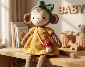 Crochet Monkey Plush, Handmade Stuffed Animal Toy - Personalized Baby Gift