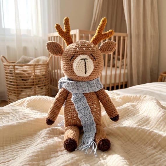 Crochet Deer Stuffed Animal, Handmade Woodland Amigurumi Toy, Baby Shower Gift for Woodland Nursery