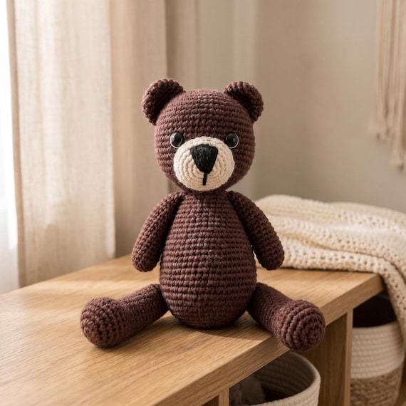 Tığ İşi Ayıcık Peluş, İsimli Kişiselleştirilmiş Bebek Hediyesi - 12 inçlik Amigurumi Ayıcık