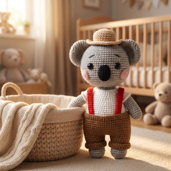 Crochet Koala Plush Toy, Handmade Amigurumi Doll, Cotton Baby Toy, Nursery Decor