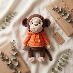 Personalized Crochet Monkey Plush, Custom Baby Shower Gift, Jungle Nursery Keepsake
