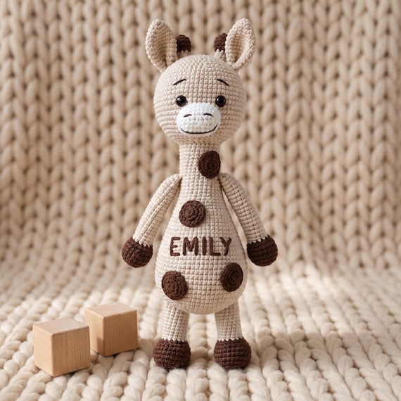 Personalized Crochet Giraffe, Custom Name Stuffed Animal, Jungle Nursery Decor