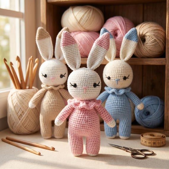 Handmade Crochet Bunny Plush Toy, Amigurumi, Soft Stuffed Animal, Nursery Decor, Baby Shower Gift