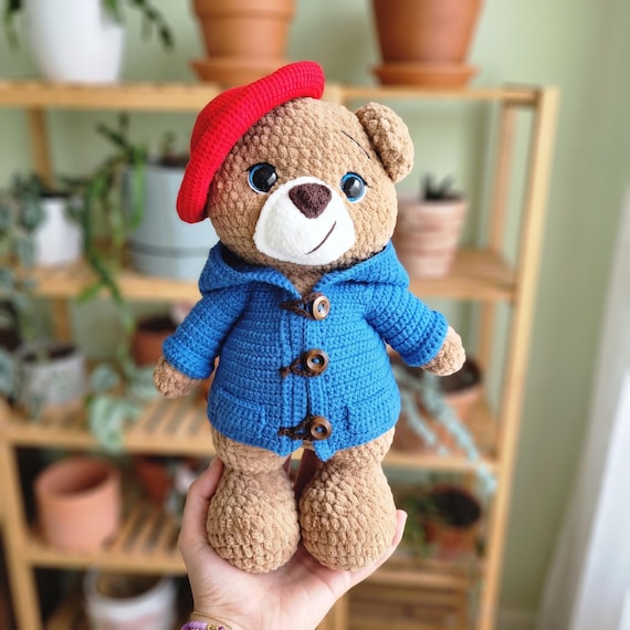 Teddy Bear in Duffle Coat, Crochet Storybook Plush, Removable Hat and Jacket Toy
