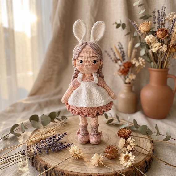 Personalized Crochet Bunny Doll, Handmade Amigurumi Plush Toy, Baby Shower Gift, Nursery Decor