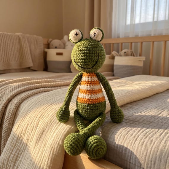 Crochet Frog Plush, Handmade Amigurumi Toy - Nursery Decor Baby Gift