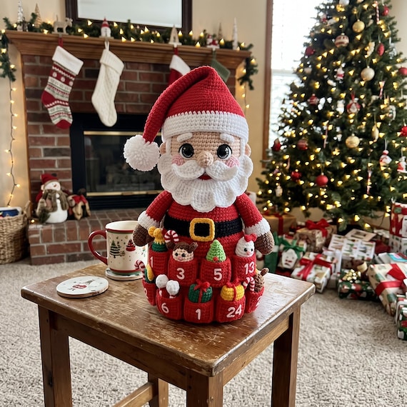 Crochet Advent Calendar Santa,Handmade Noel Gifts, Christmas Countdown Keepsake