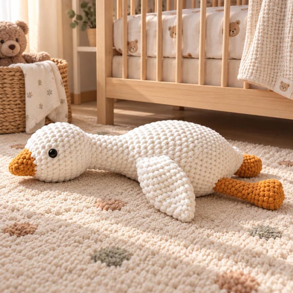 Crochet Goose Plush Toy, Handmade Amigurumi Stuffed Animal, Velvet Baby Shower Gift