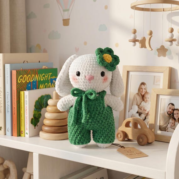 Crochet Bunny Plush, Amigurumi Rabbit Doll, Handmade Stuffed Animal - Baby Nursery Decor