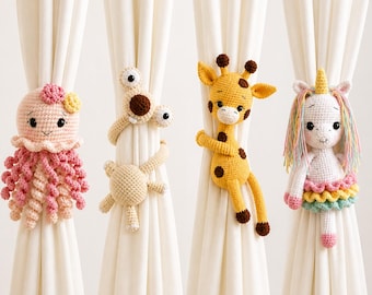 Crochet Animal Curtain Tieback Pair, Nursery Curtain Holder, Baby Room Decor