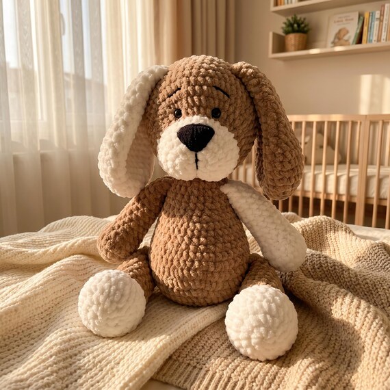 Crochet Puppy Plush Toy, Handmade Knitted Dog- Baby Nursery Decor