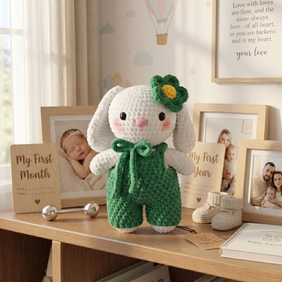 Crochet Bunny Plush, Handmade Rabbit Doll, Stuffed Animal Nursery Decor