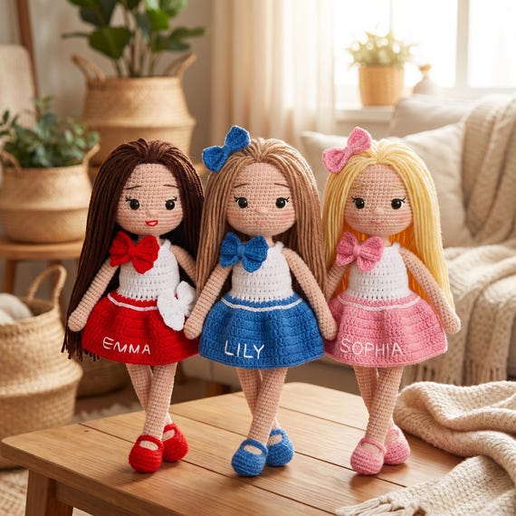 Personalized Crochet Doll, Custom Amigurumi Girl, Cotton Nursery Toy Gift