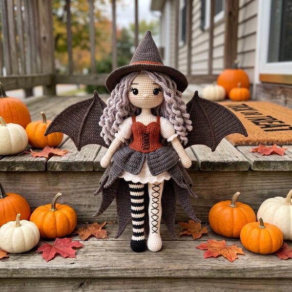 Crochet Halloween Witch Doll, Handmade Amigurumi Witch, Spooky Fall Nursery Decor