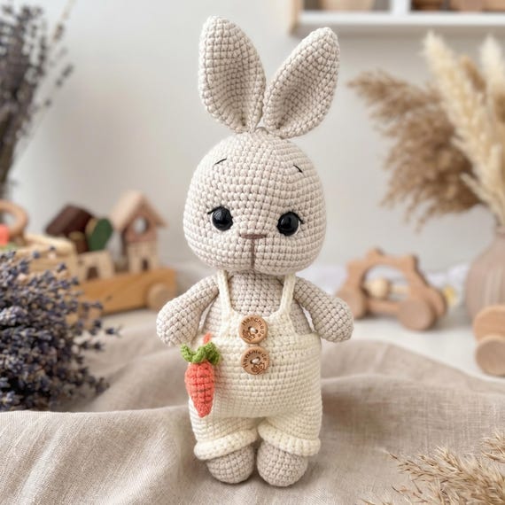 Crochet Bunny Plush, Rabbit Nursery Decor - Personalized Baby Gift