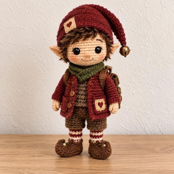 Christmas Elf Doll, Handmade Crochet Holiday Decor, Amigurumi Keepsake for Kids