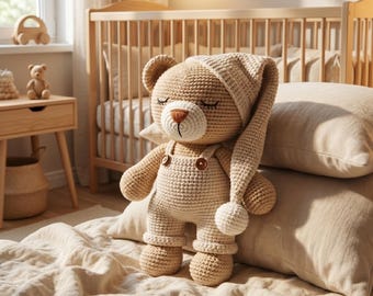 Virkad nallebjörn, handgjord amigurumi-leksak, safari-barnrumsdekoration - personlig babypresent