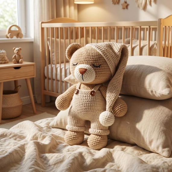 Crochet Teddy Bear, Handmade Amigurumi Toy, Safari Nursery Decor- Personalized Baby Gift