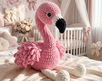 Crochet Flamingo Plush, Handmade Amigurumi Bird, Pink Nursery Decor