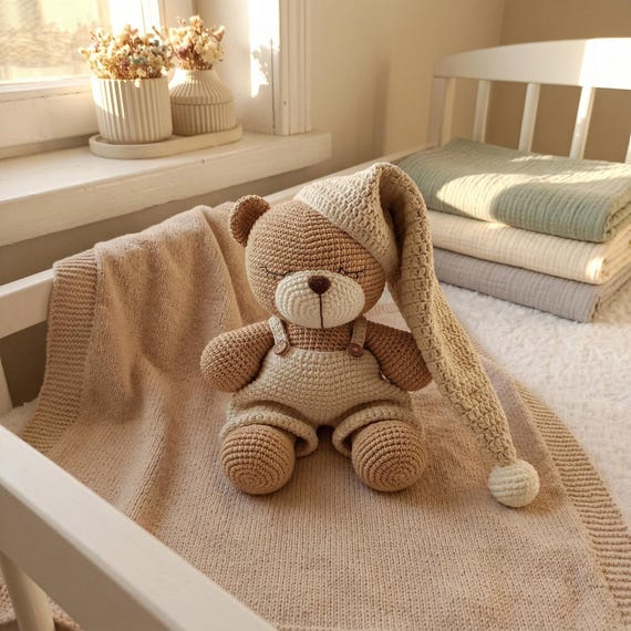 Handmade Crochet Teddy Bear 24cm, Soft Baby Toy, Newborn Friendly Amigurumi, Nursery Comfort Item