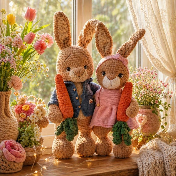 Crochet Bunny Doll, Handmade Rabbit Toy, Nursery Decor