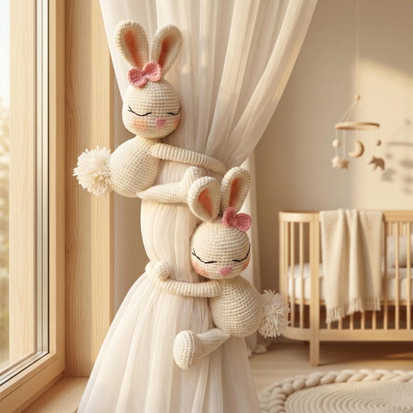Handgemachte häkeln Häschen Vorhang Raffhalter, Kinderzimmer Dekor, Kinderzimmer Accessoire